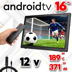 ПРЕНОСИМ 16 ИНЧА СМАРТ ТЕЛЕВИЗОР NORTHERN CROSS NC-T16AS, ANDROID, 12 ВОЛТА, ВГРАДЕНА БАТЕРИЯ, DVB-T2, USB, SD КАРТА